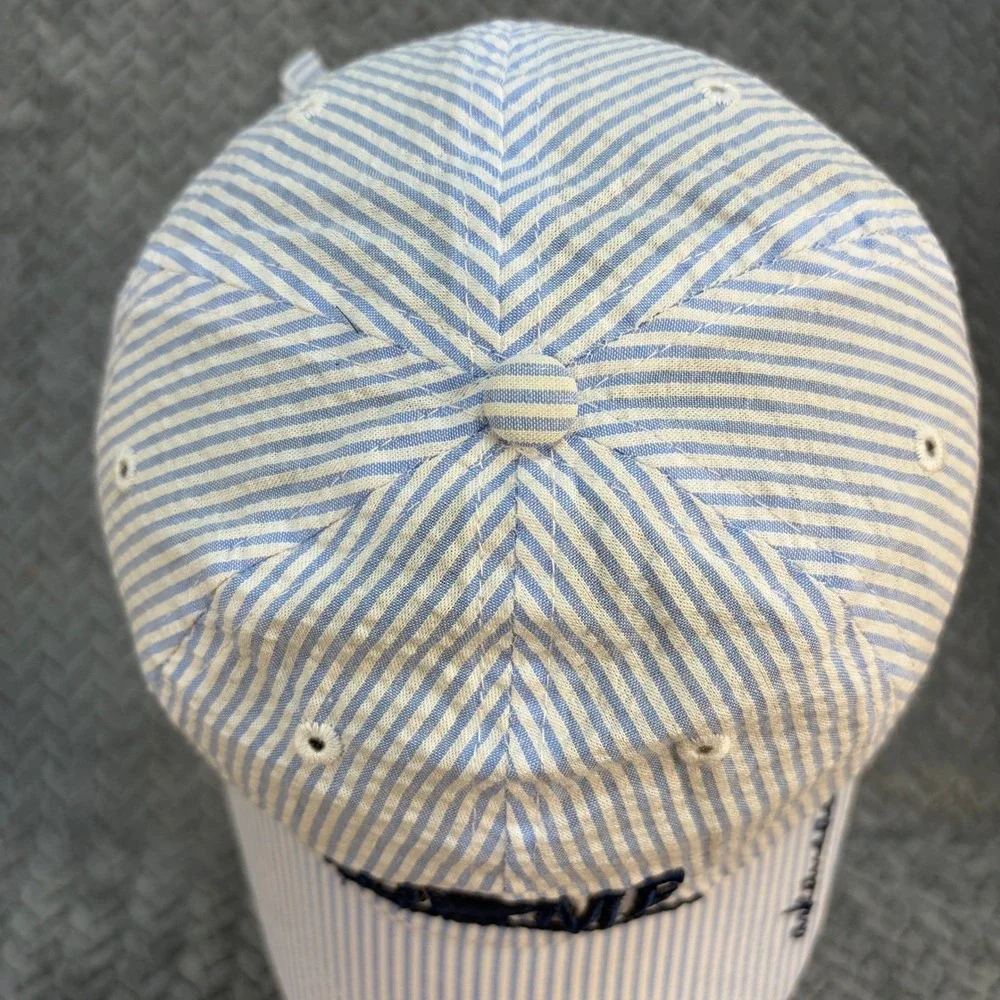Home Free Arkansas Seersucker Hat Blue White Striped Cotton Baseball Cap OSFM